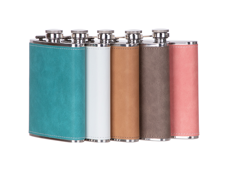 Laser Engravable Leather Stainless Steel Flasks - BestSub