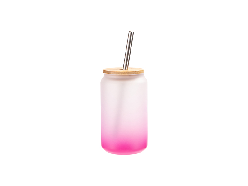 Vaso Cristal 13oz/400ml Color Degradado Morado con Tapa de bambú y