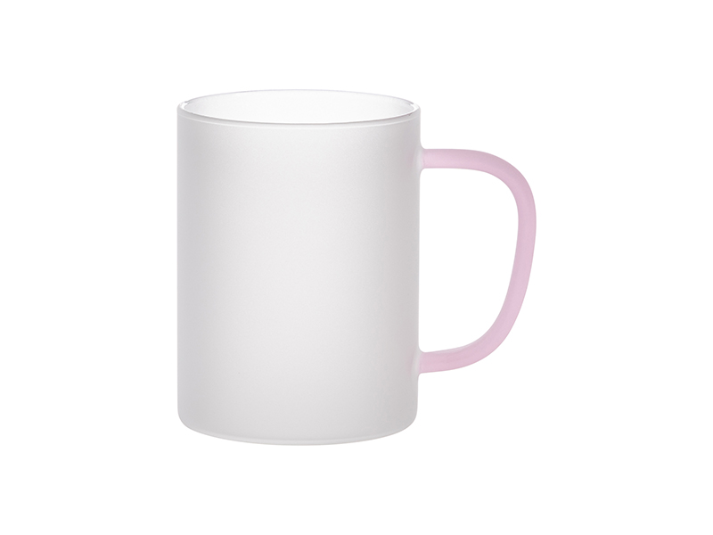 10oz. Frosted Glass Sublimation Mug with Pink Handle