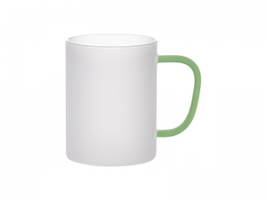 Sublimation Blanks 15oz/450ml Glass Mug w/ Light Green Handle(Frosted)