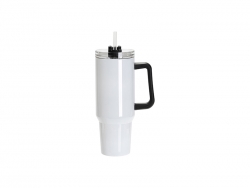 Sublimation Blanks 40oz/1200ml Stainless Steel White Travel Tumbler with Lid &amp; Straw(Black Handle)