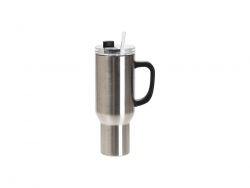 40oz/1200ml Powder Coated Stainless Steel Travel Tumbler with Lid &amp; Straw(Silver)