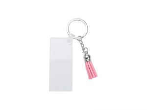 Sublimation Blanks Acrylic Keyring W/Pink Tassel (Rectangle, 7*3*0.4cm)