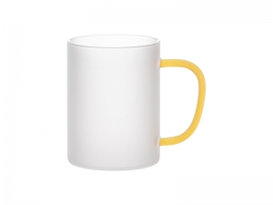 Sublimation Blanks 15oz/450ml Glass Mug w/ Yellow Handle(Frosted)
