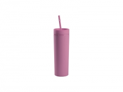 16oz/473ml Double Wall Plastic Skinny Tumbler with Straw &amp; Lid (Paint, Light Purple)
