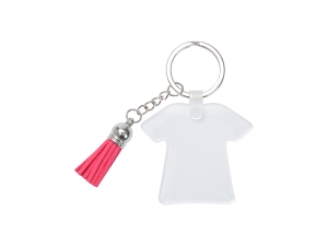 Sublimation Blanks Acrylic Keyring W/ Red Tassel (Clothes,5*4.5*0.4cm)