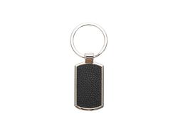 Engraving Blanks Metal Keyring w/ Engravable Leather (RND Corner Rect, Black)