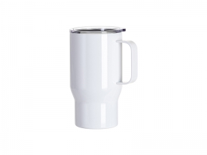 Sublimation Blanks 18oz/550ml Stainless Steel Travel Tumbler with Clear Flat Lid &amp; Handle(White)
