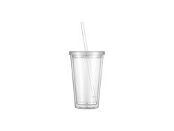 Copo Plástico Dupla Capa 24oz/700ml com Tampa e Canudo (Transparente)