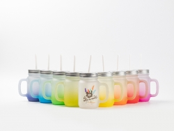 12oz/350ml Sublimation Blanks Mason Jar w/ Straw (Frosted, Gradient Color)