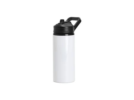 Botella de agua de aluminio 20oz/600ml con Tapón portátil de pajita Negro (Blanco)