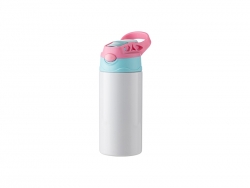 12oz/360ml Sublimation Blanks Kids Stainless Steel Bottle With Silicon Straw &amp;Pink Cap(White)