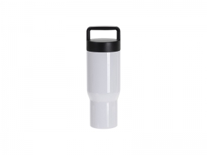 Sublimation Blanks 25oz/750ml Stainless Steel Travel Mug w/ Protable Black Lid (White)