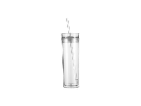 Copo Plástico Dupla Capa 16oz/473ml com Tampa e Canudo (Transparente)