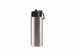 Engraving Blanks 18oz/550ml SS Flask w/ Wide Mouth Straw Lid &amp; Rotating Handle (Silver)