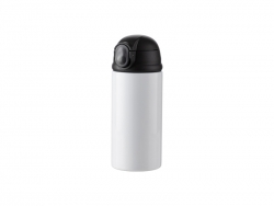 12oz/360ml Sublimation Blanks Kids Stainless Steel Bottle With Silicon Straw &amp; Black Cap (White)