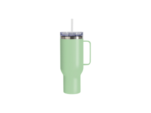 Sublimation 40oz/1200ml Stainless Steel Matte vwith Silver Trim &amp;Clear Slide Lid &amp; Plastic Straw(Matte Metal Handle, Light Green)