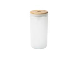 Tarro de Boca Ancha 22oz/650ml con Tapa de Bambú (Escarchada)